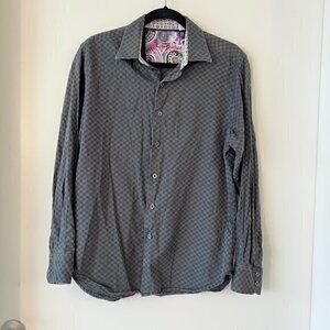 Robert Graham Men's Charcoal Gray Checker Print Button Down Size M